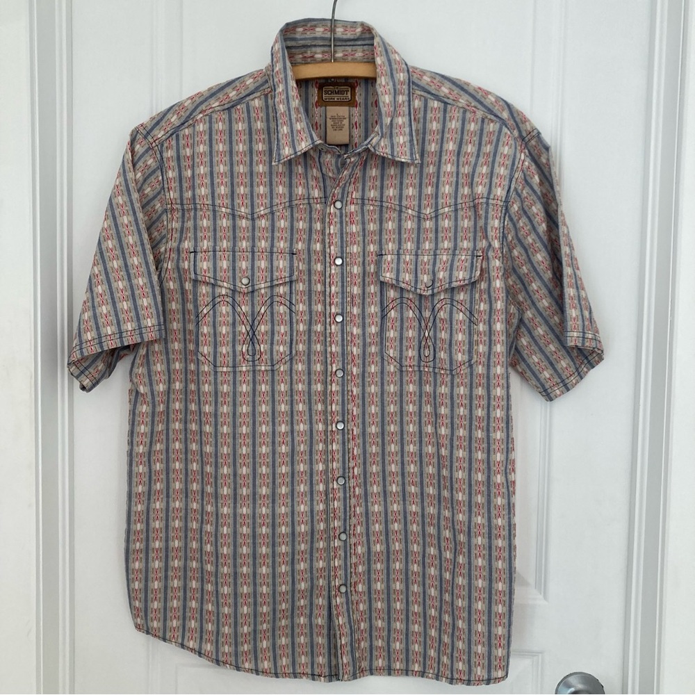 CE SCHMIDT Men  Size Large Button Down Shirt Short Sleeves Western Cowboy Rodeo